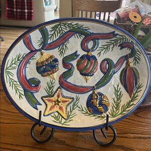 Inspirado Colorful Festive Christmas Platter Hand painted